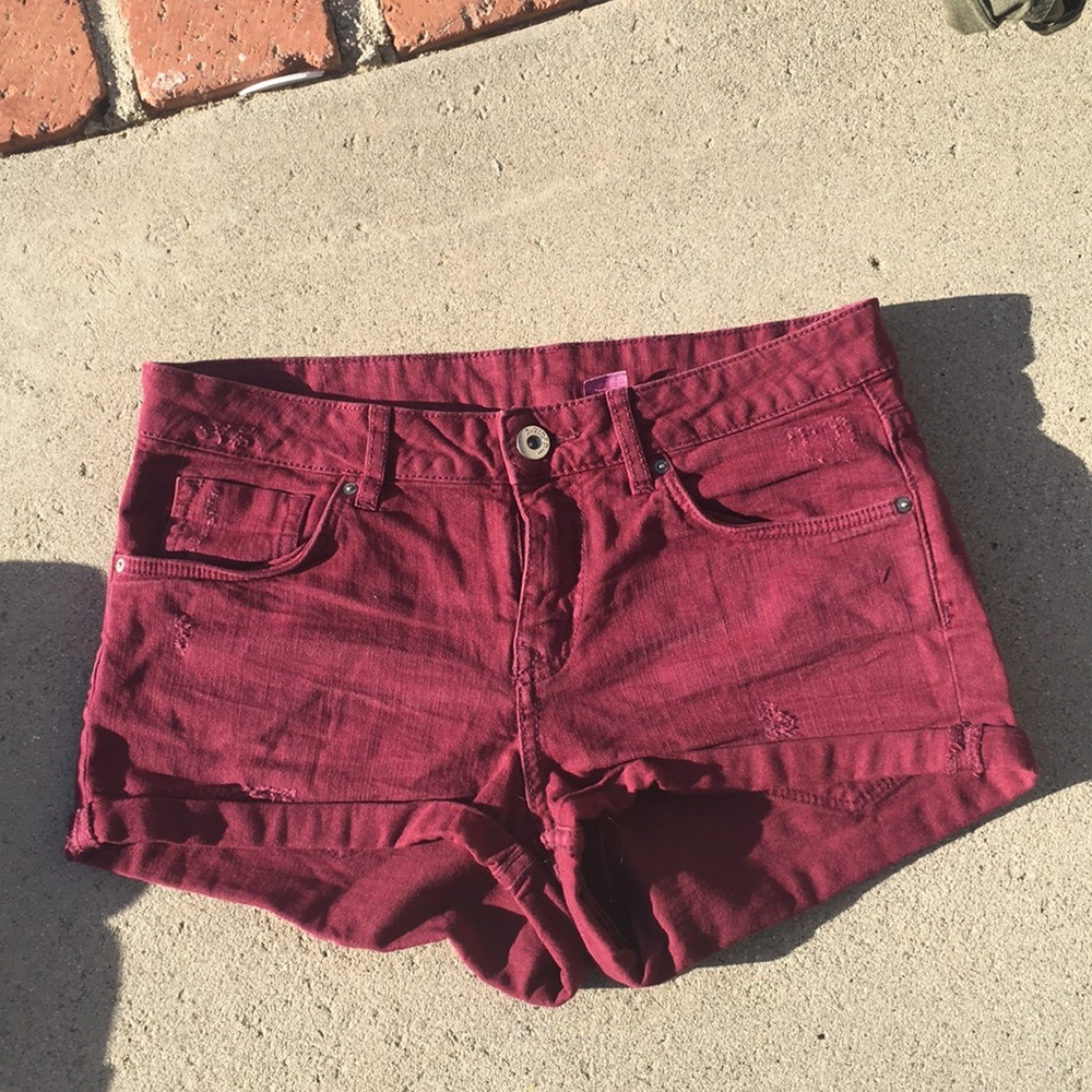 Maroon Denim Shorts